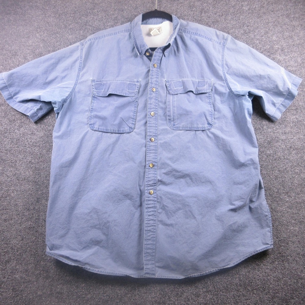 L.L. Bean Shirt Mens XL Blue Vented Fishing Short Sleeve Button Front‎ Outdoor